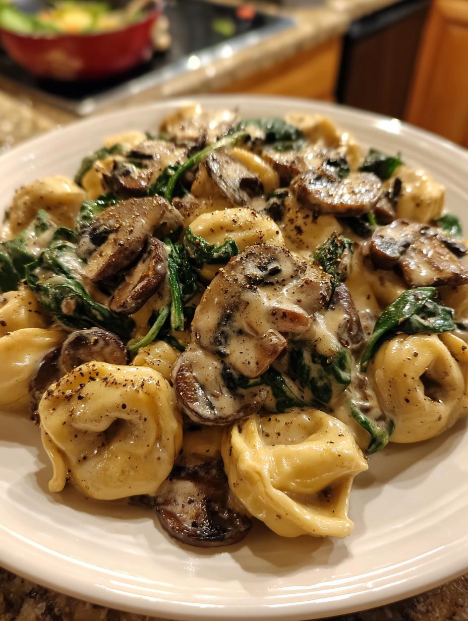 creamy spinach mushroom tortellini - detail 2