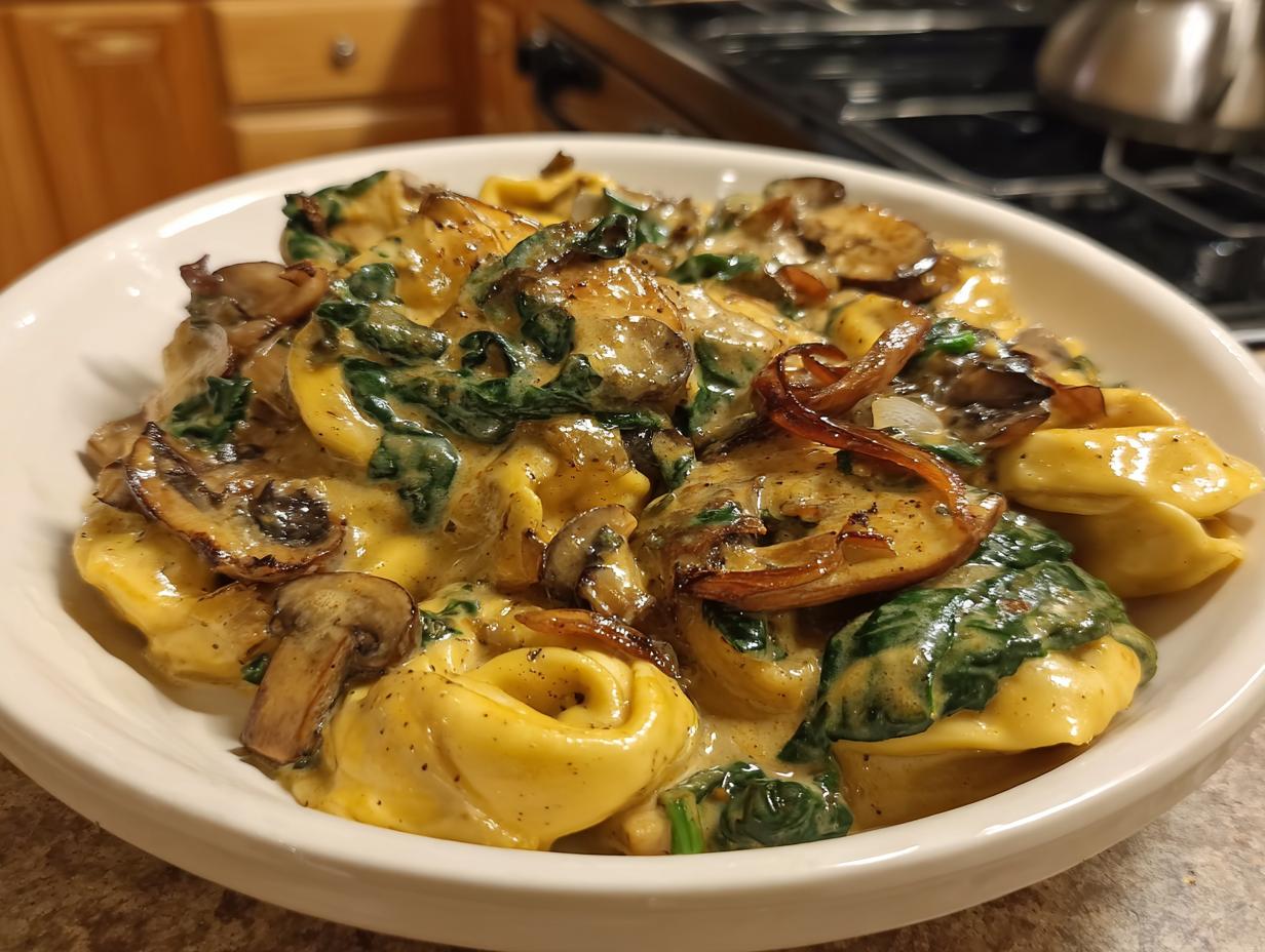 Sensational creamy spinach mushroom tortellini in 10