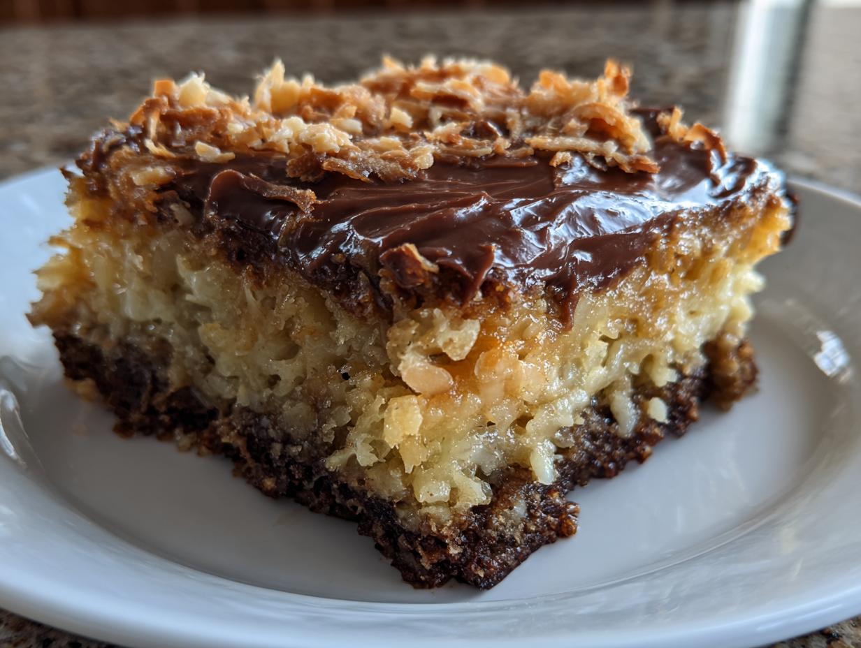Amazing 350 calorie german chocolate poke cake
