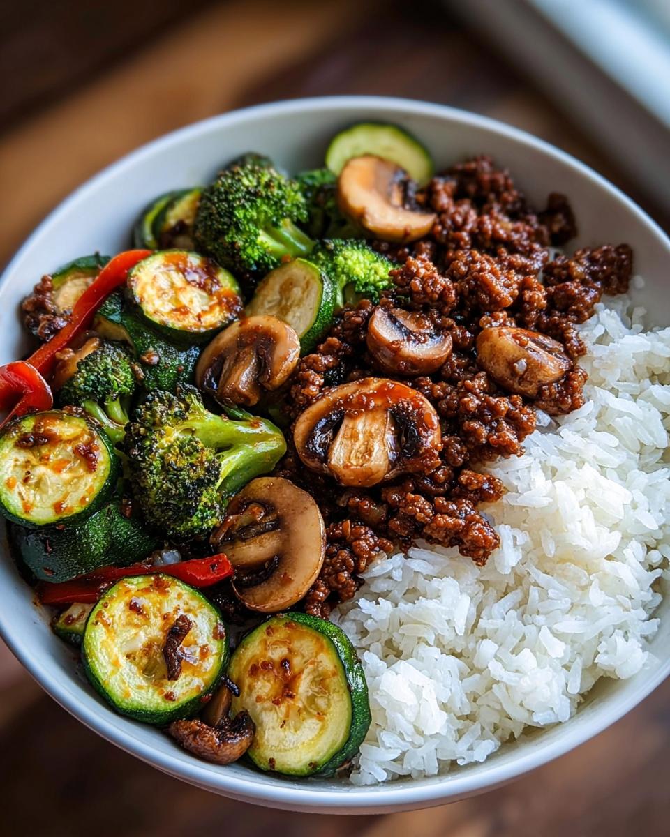 ground beef rice bowl - detail 1