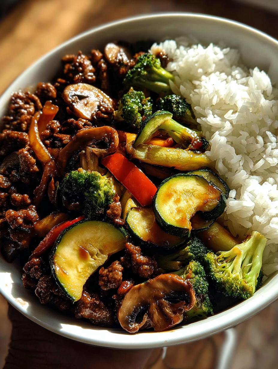 ground beef rice bowl - detail 2