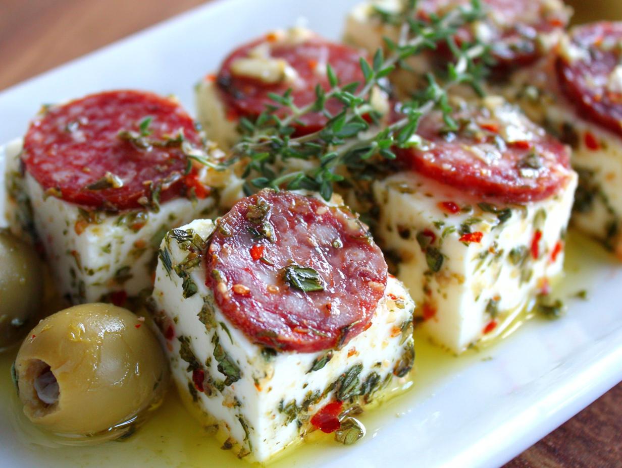 Stunning marinated cheese appetizer in 4 easy steps