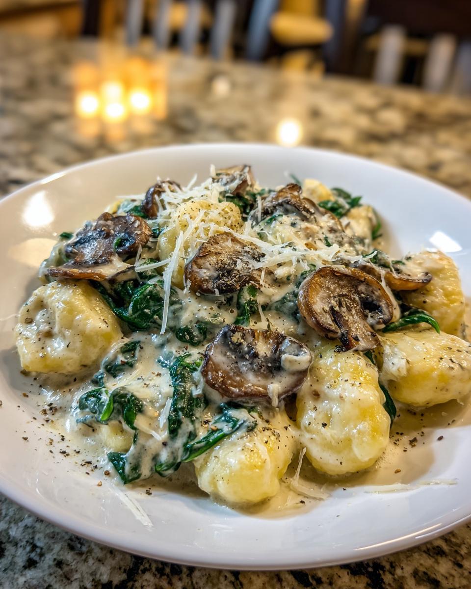 spinach mushroom gnocchi - detail 1