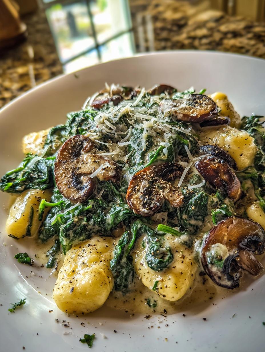 spinach mushroom gnocchi - detail 2