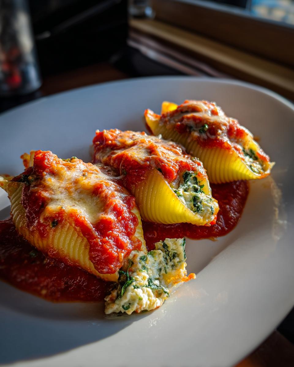 spinach ricotta stuffed shells - detail 1