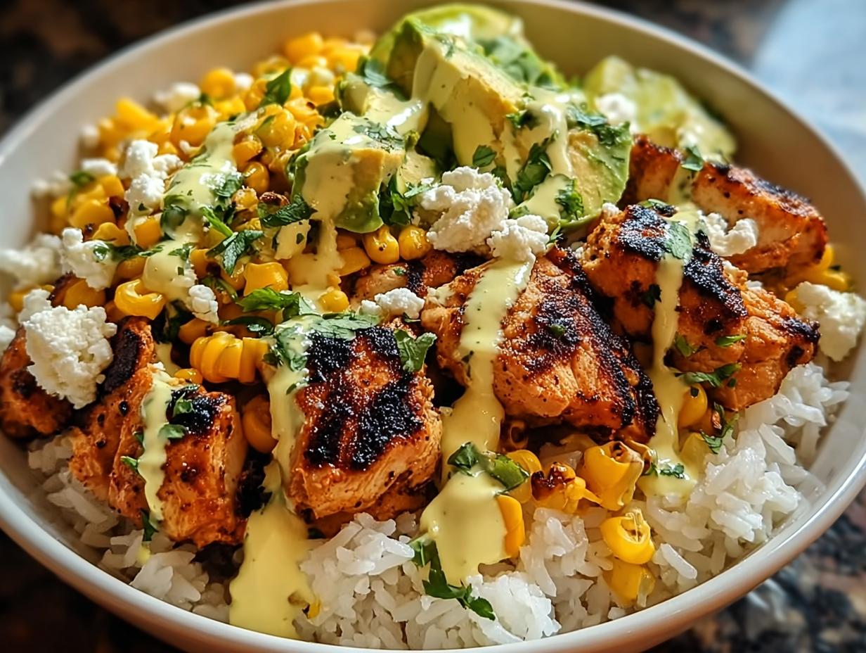 Amazing street corn chicken rice bowl in 30 min