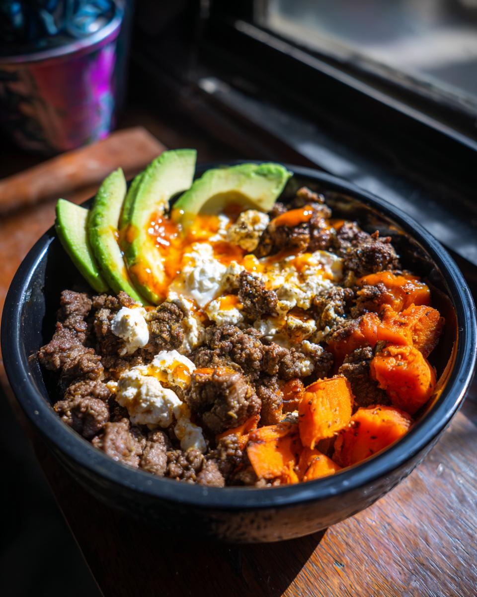 sweet potato beef bowl - detail 1