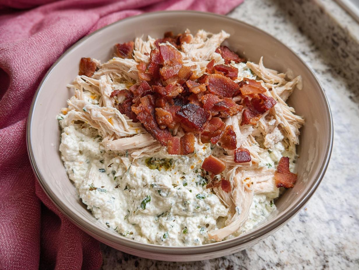Amazing 5-Minute Chicken Ranch Cottage Cheese Bowl High Protein