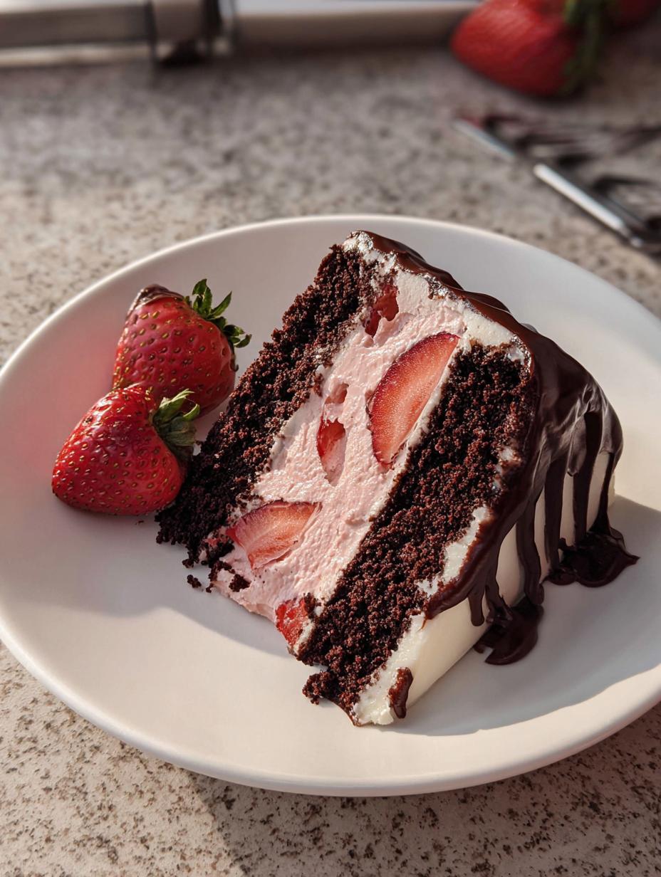 Chocolate Strawberry Cake with Fresh Strawberries - detail 1