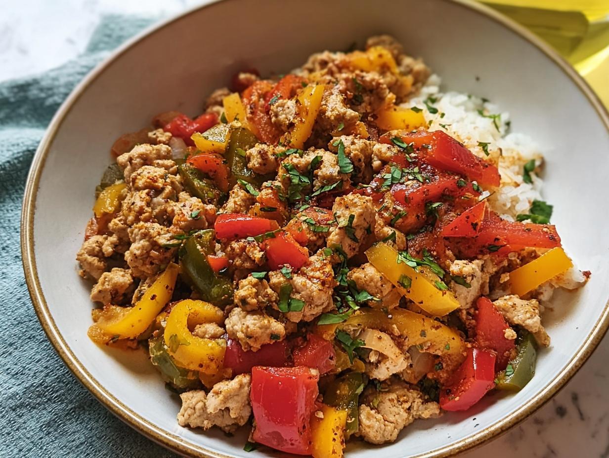 Amazing Easy Ground Turkey and Peppers 1 Pan Dinner
