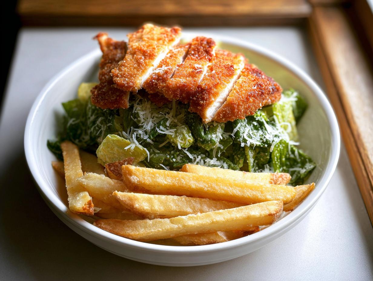 Amazing 15-Min Healthy Chicken Caesar Salad with Fries