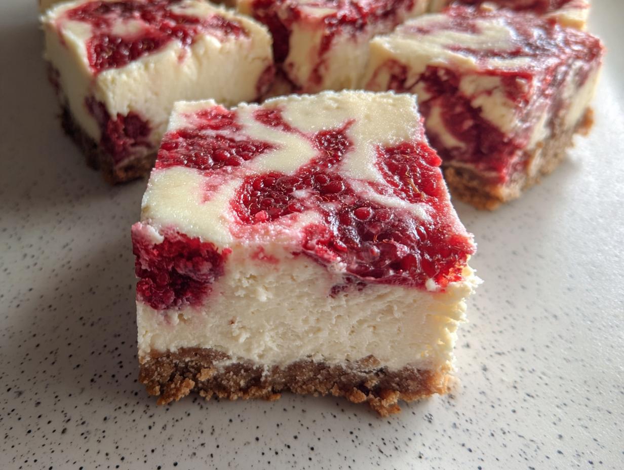 Amazing 1-bowl Healthy Raspberry Cheesecake Bars