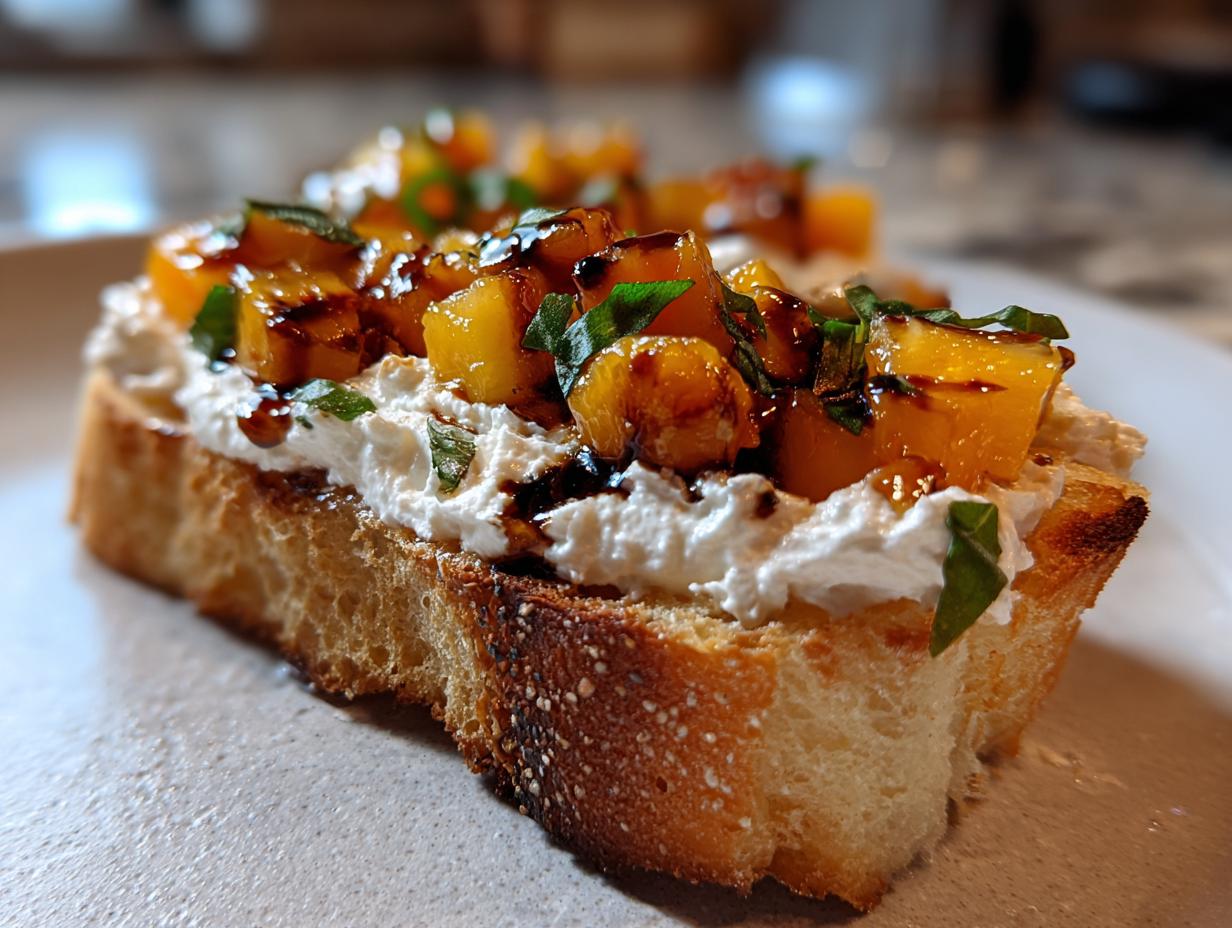 Amazing Peach Bruschetta with Whipped Ricotta