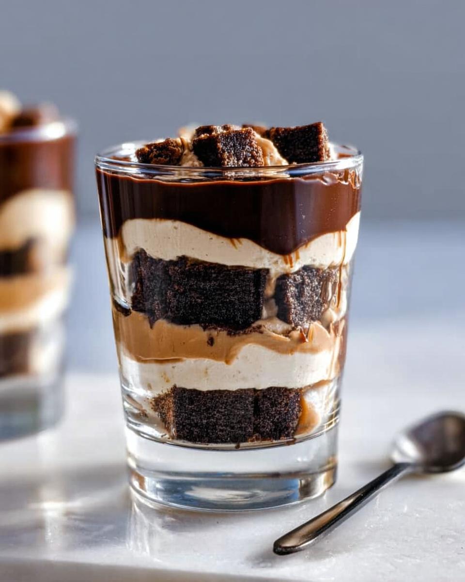 Shocking Peanut Butter Brownie Parfaits 6 Layers 4 Peanut Butter Brownie Parfaits with Chocolate Layers - detail 1