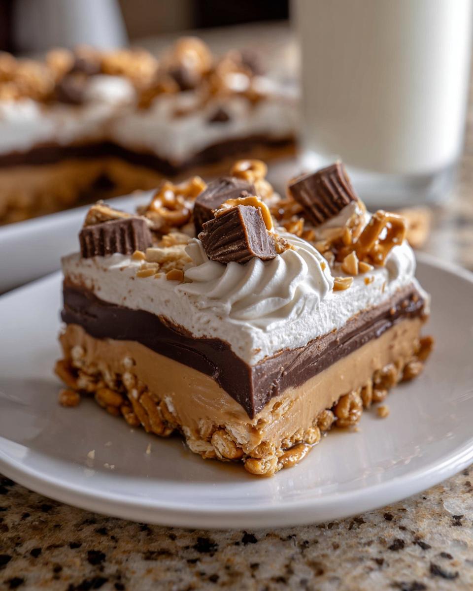 Amazing Peanut Butter Pretzel Dessert with Chocolate Layers 4 Peanut Butter Pretzel Dessert with Chocolate Layers - detail 1