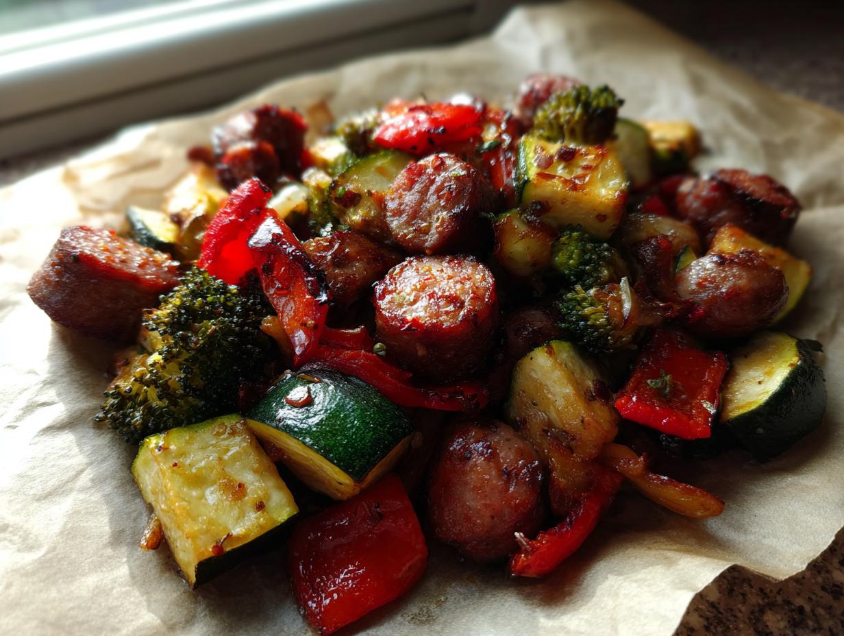 Amazing Sheet Pan Beef Sausage and 4 Veggies