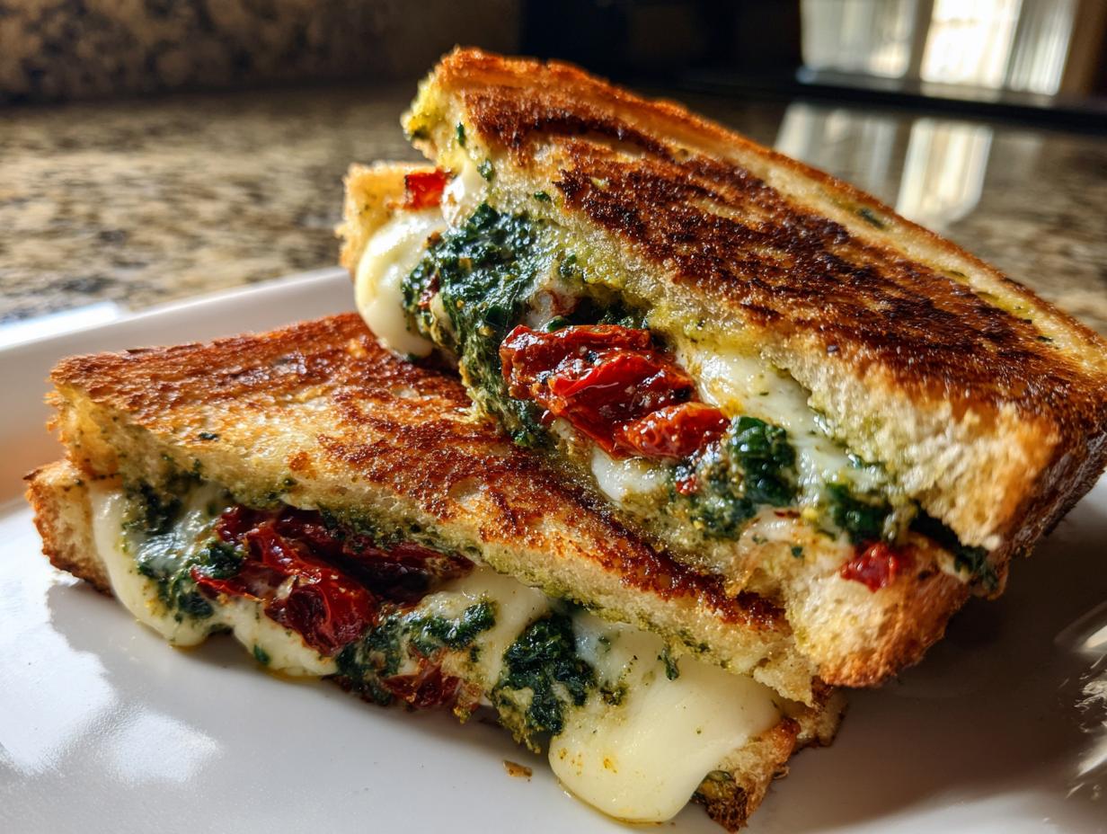 Amazing 4-Minute Sourdough Pesto Grilled Cheese Sandwich
