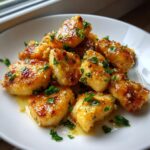 A pile of golden brown 20 Minute Garlic Butter Chicken Bites glistening with sauce and sprinkled with fresh parsley.