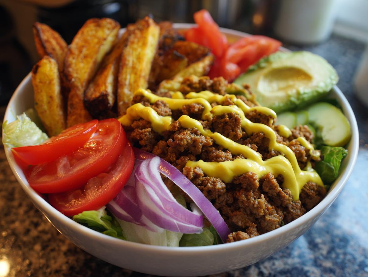 Amazing Burger Bowls with Baked Fries: 1 Meal