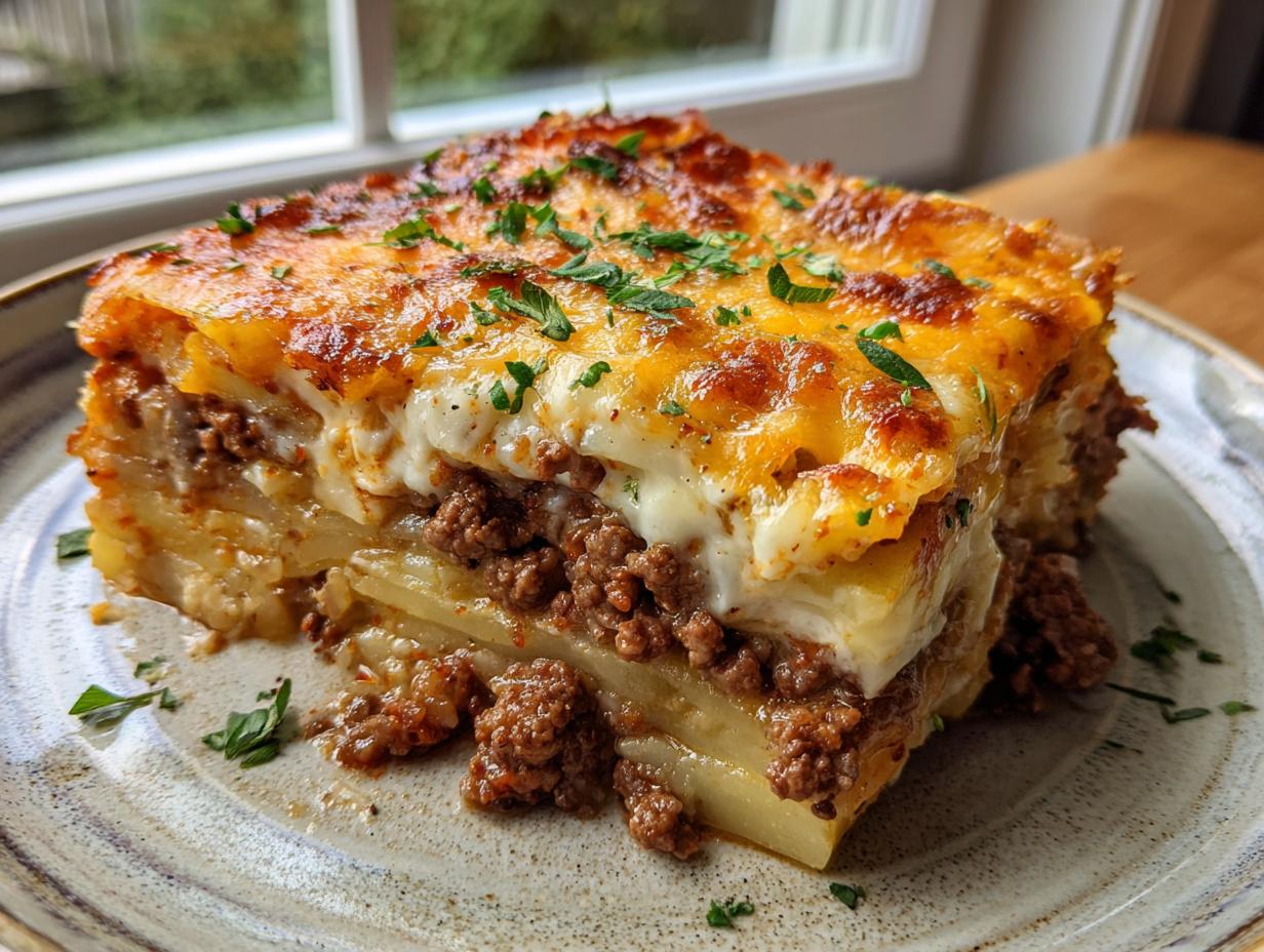 Amazing Cheesy Beef and Potato Bake