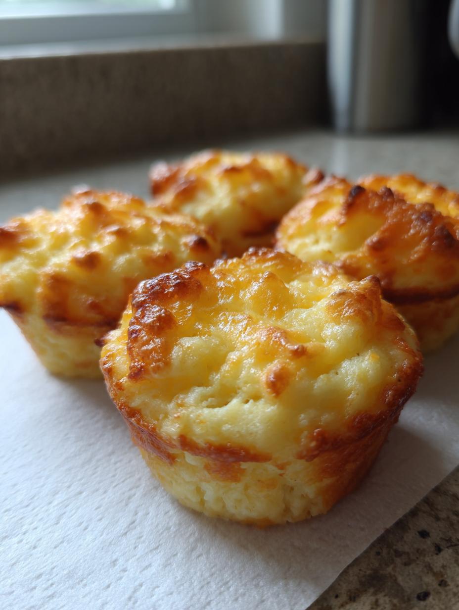 Amazing Cheesy Mashed Potato Muffins in 25 Mins 6 Close-up of golden brown Cheesy Mashed Potato Muffins with melted cheese topping.