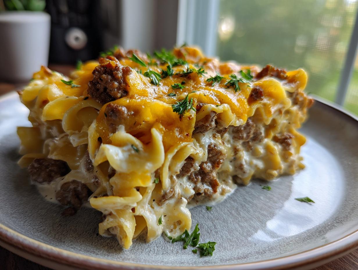 Amazing Creamy Beef and Noodle Casserole