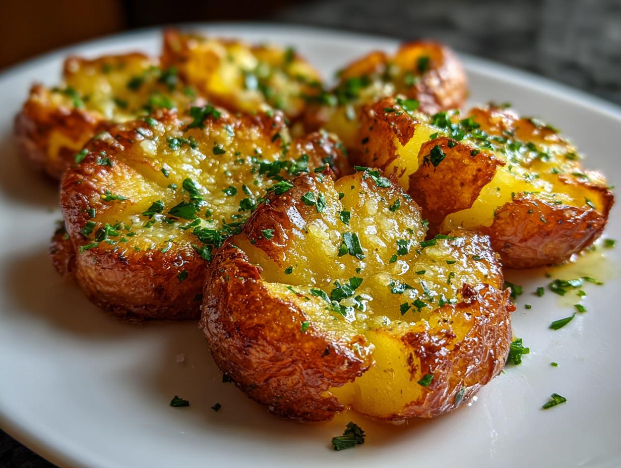 Crispy Garlic Butter Smashed Potatoes: 1 Flavor Bomb