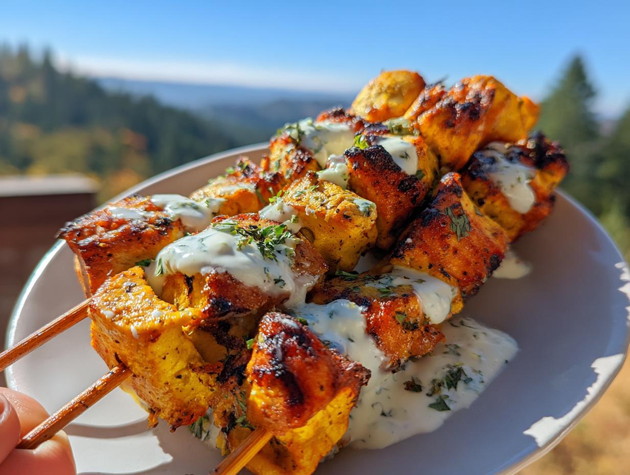 Juicy 30-min Grilled Chicken Skewers with Yogurt Sauce