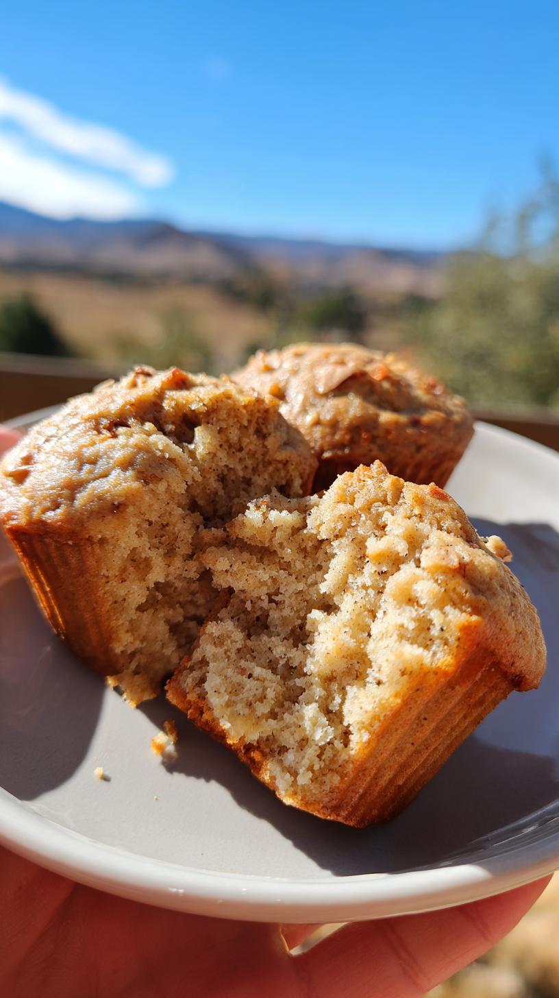 Healthy Banana Oat Muffins 12 Soft Bites 7 Close-up of a split Healthy Banana Oat Muffin showing its soft and fluffy texture.