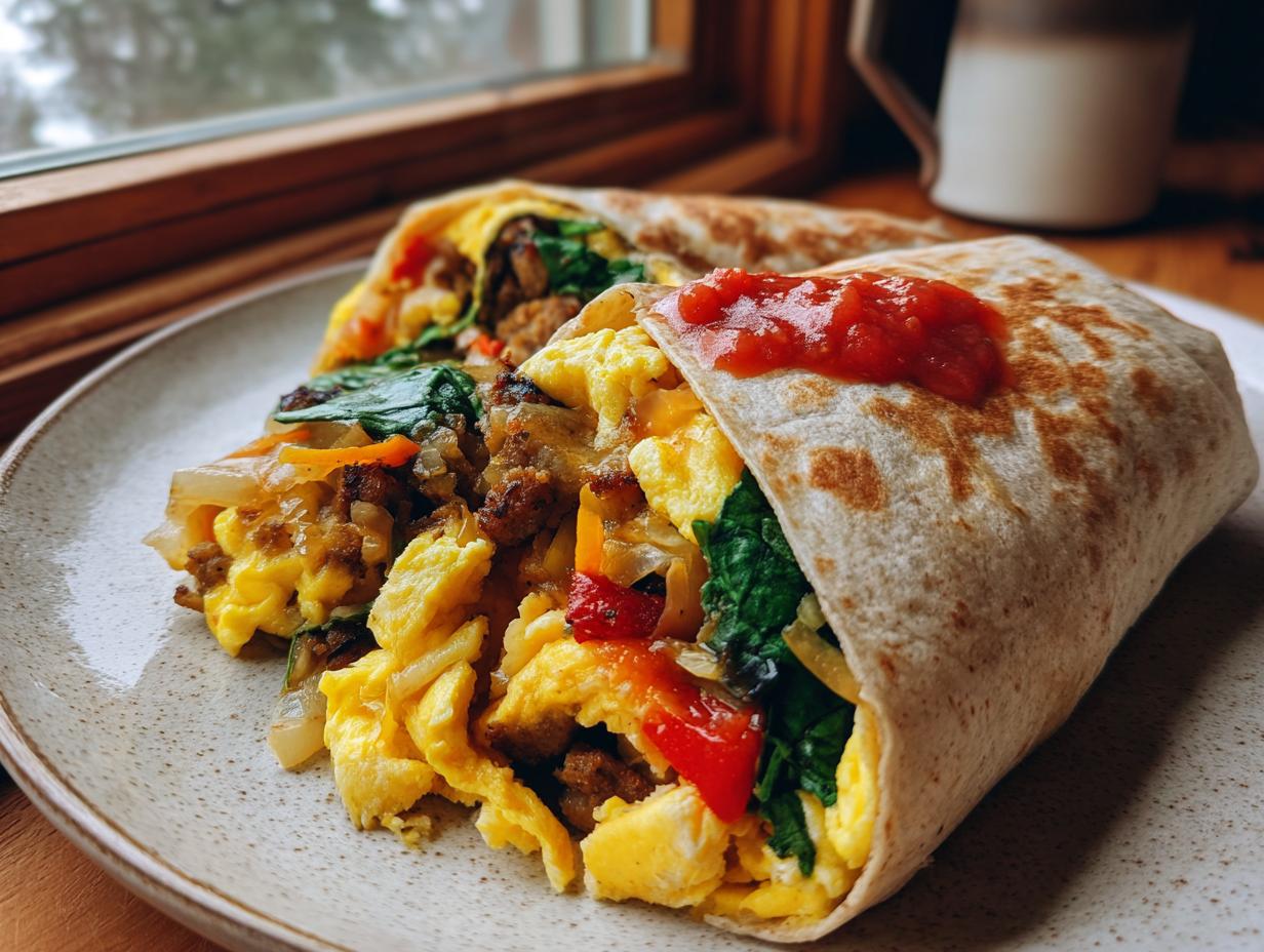 Amazing Healthy Breakfast Burrito with Turkey Sausage