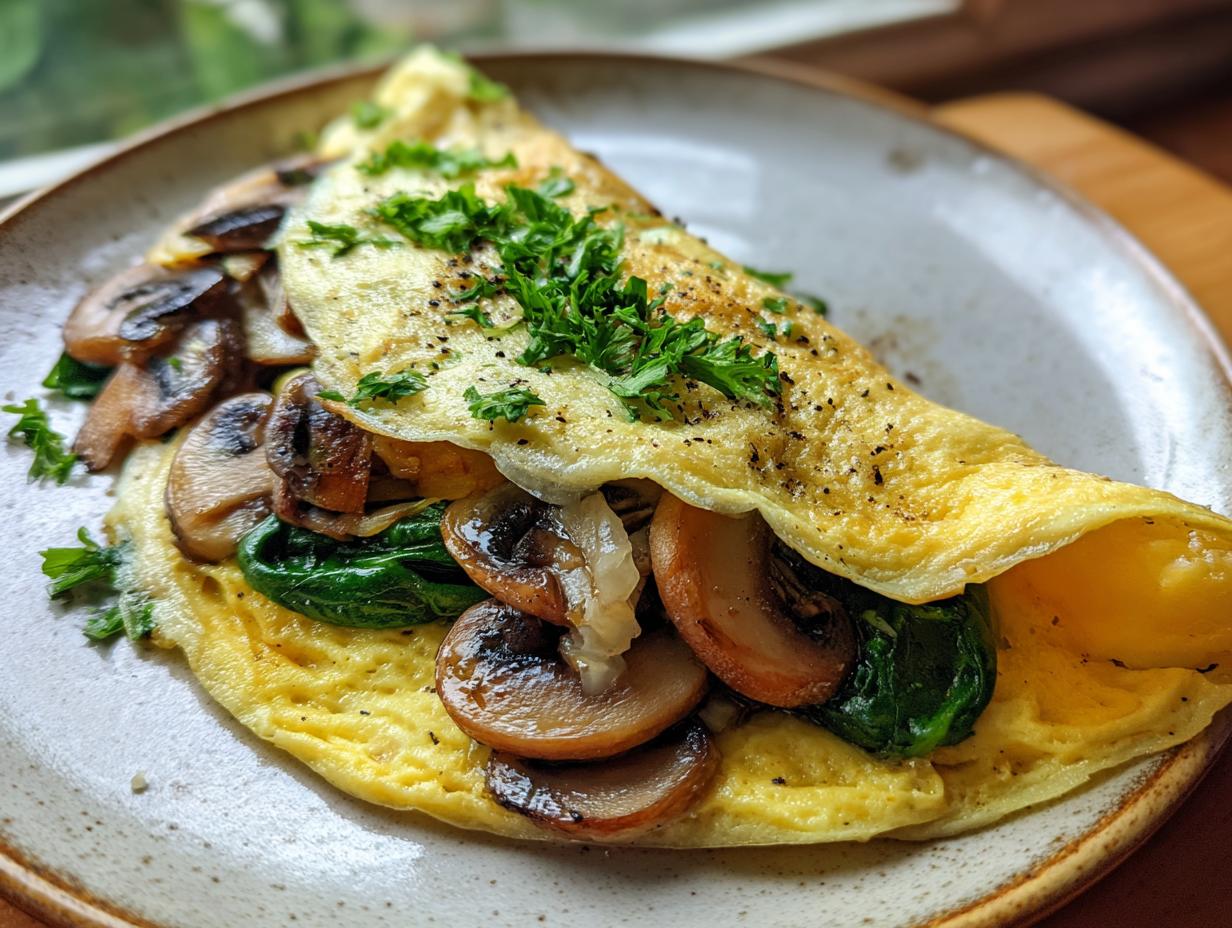 Amazing Low Calorie Spinach and Mushroom Omelette