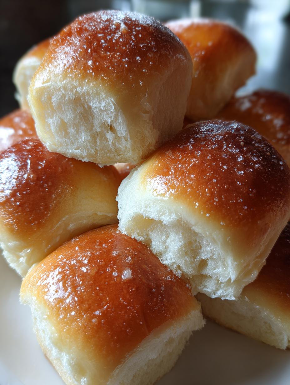 Quick Soft Dinner Rolls: Melt-in-Your-Mouth Perfection 8 A close-up of golden brown, fluffy Quick Soft Dinner Rolls, glistening with butter.