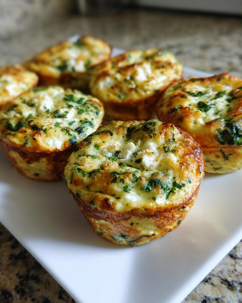 A plate of golden-brown Spinach and Feta Egg White Muffins, sprinkled with fresh parsley.