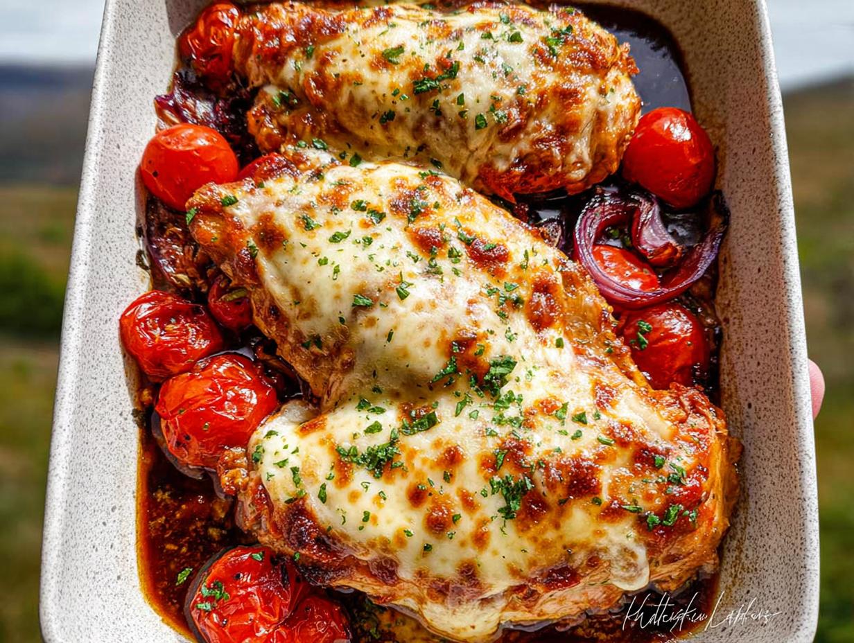 30 Min Balsamic Chicken with Tomatoes Melted Mozzarella