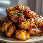 A close-up of a pile of golden-brown garlic butter chicken bites, garnished with chili flakes and fresh parsley.