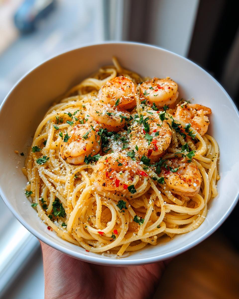25 Min garlic butter shrimp pasta Win