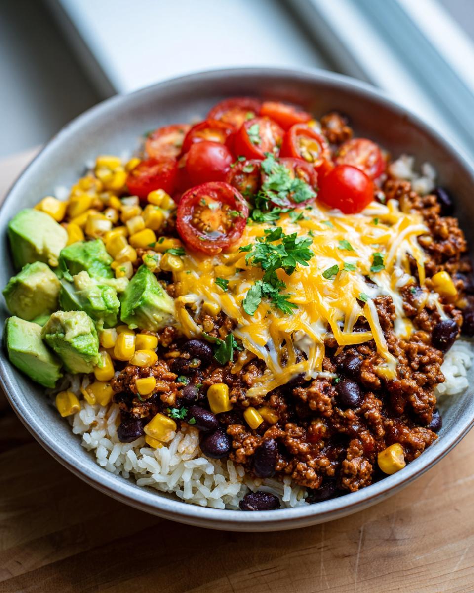 Delicious ground turkey taco bowls: 25 mins
