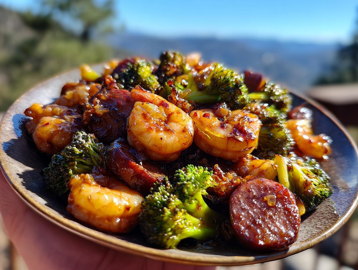 Honey Garlic Shrimp Sausage Broccoli in 25 Mins