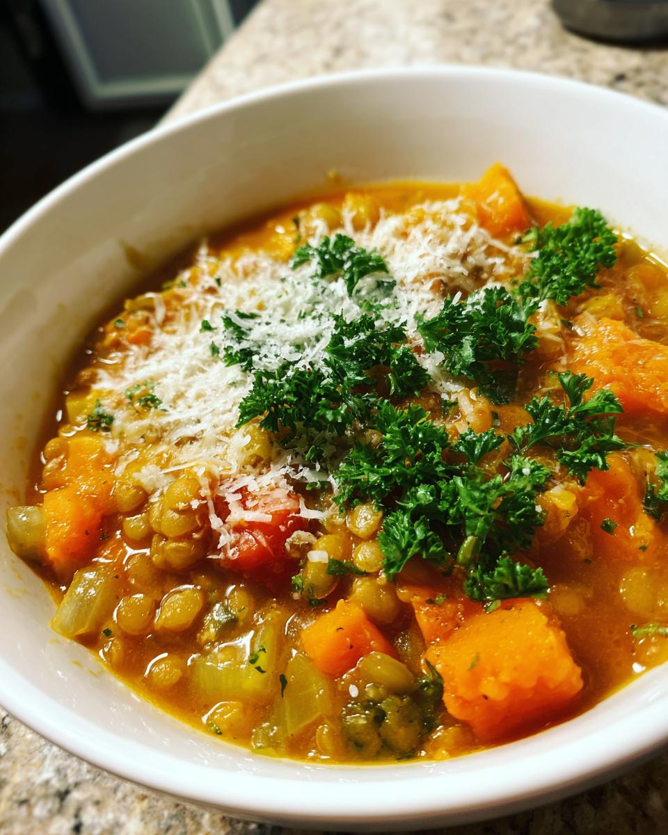 Hearty Slow Cooker Lentil Sweet Potato Soup