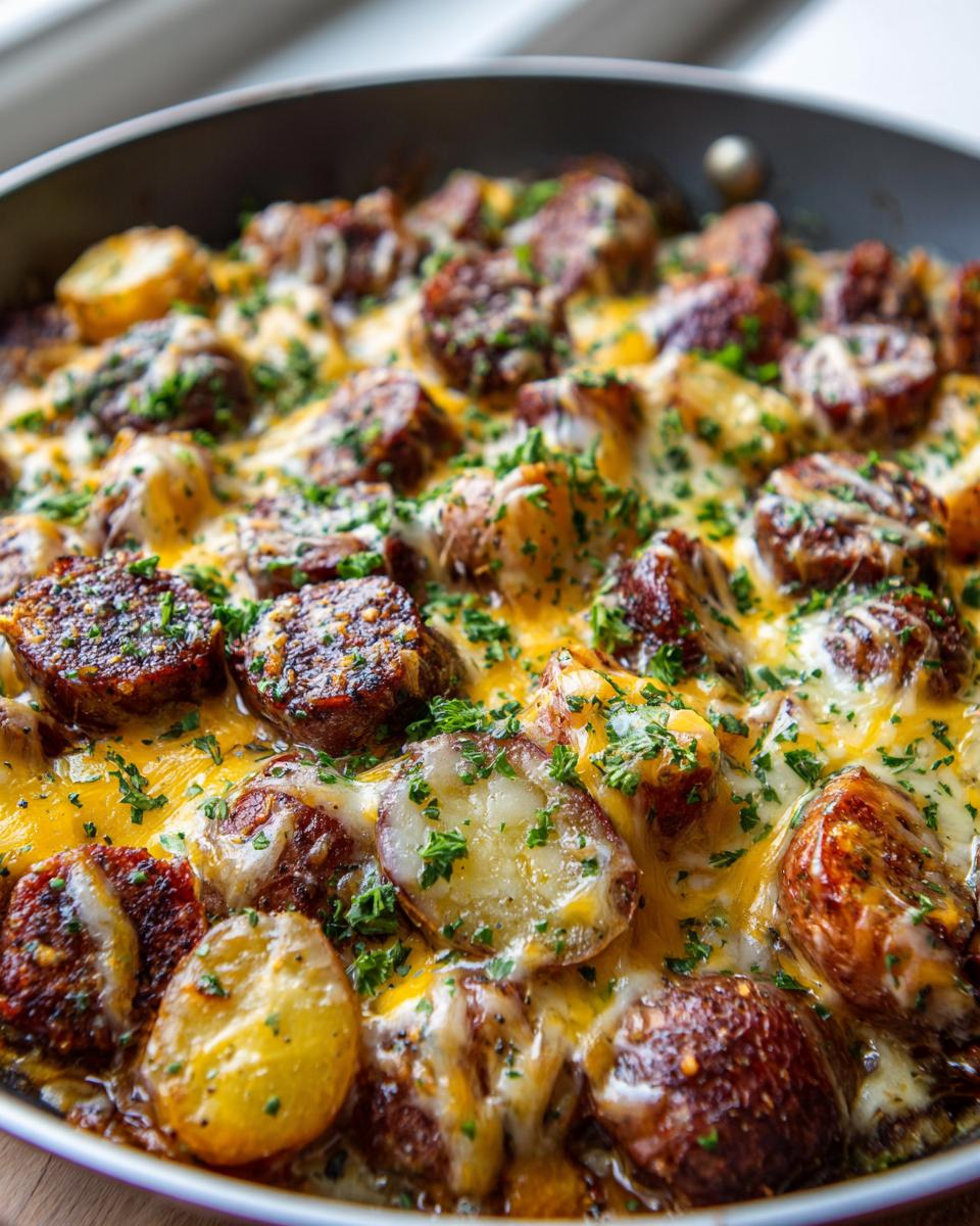 Hearty Cheesy Ranch Potatoes and Sausage Skillet