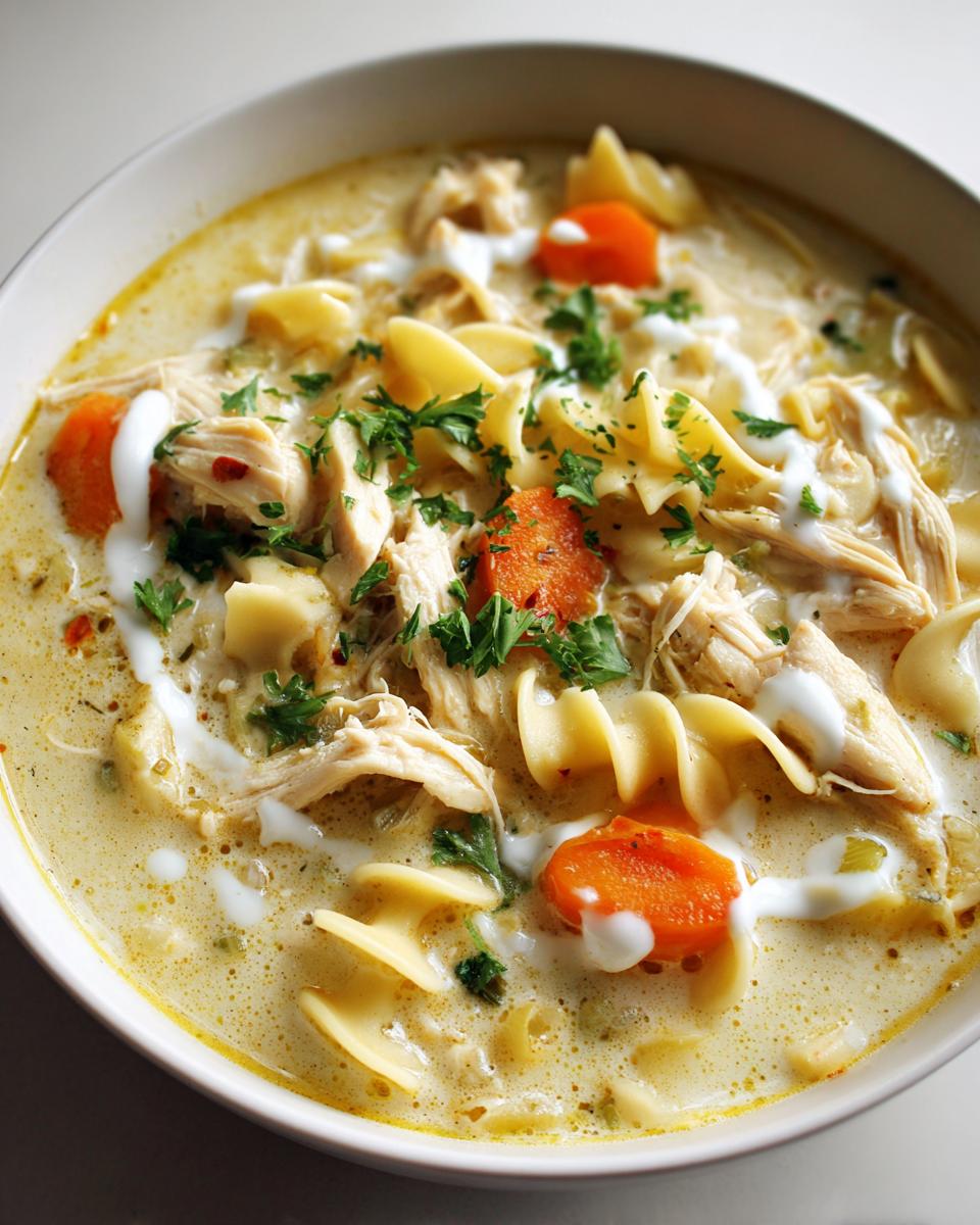 Creamy Garlic Chicken Noodle Soup: 1 Hug in a Bowl