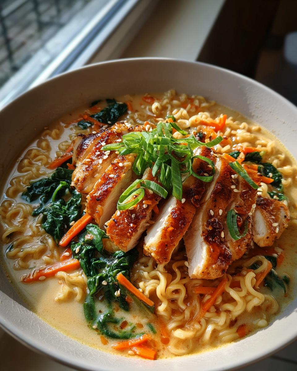 Delicious Creamy Garlic Chicken Ramen Bowl