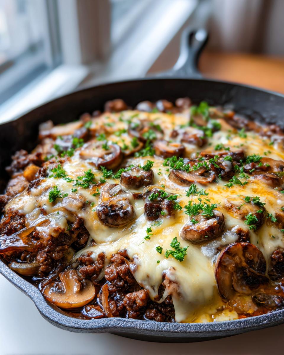 Keto Hamburger Mushroom Swiss Skillet: Quick Dinner