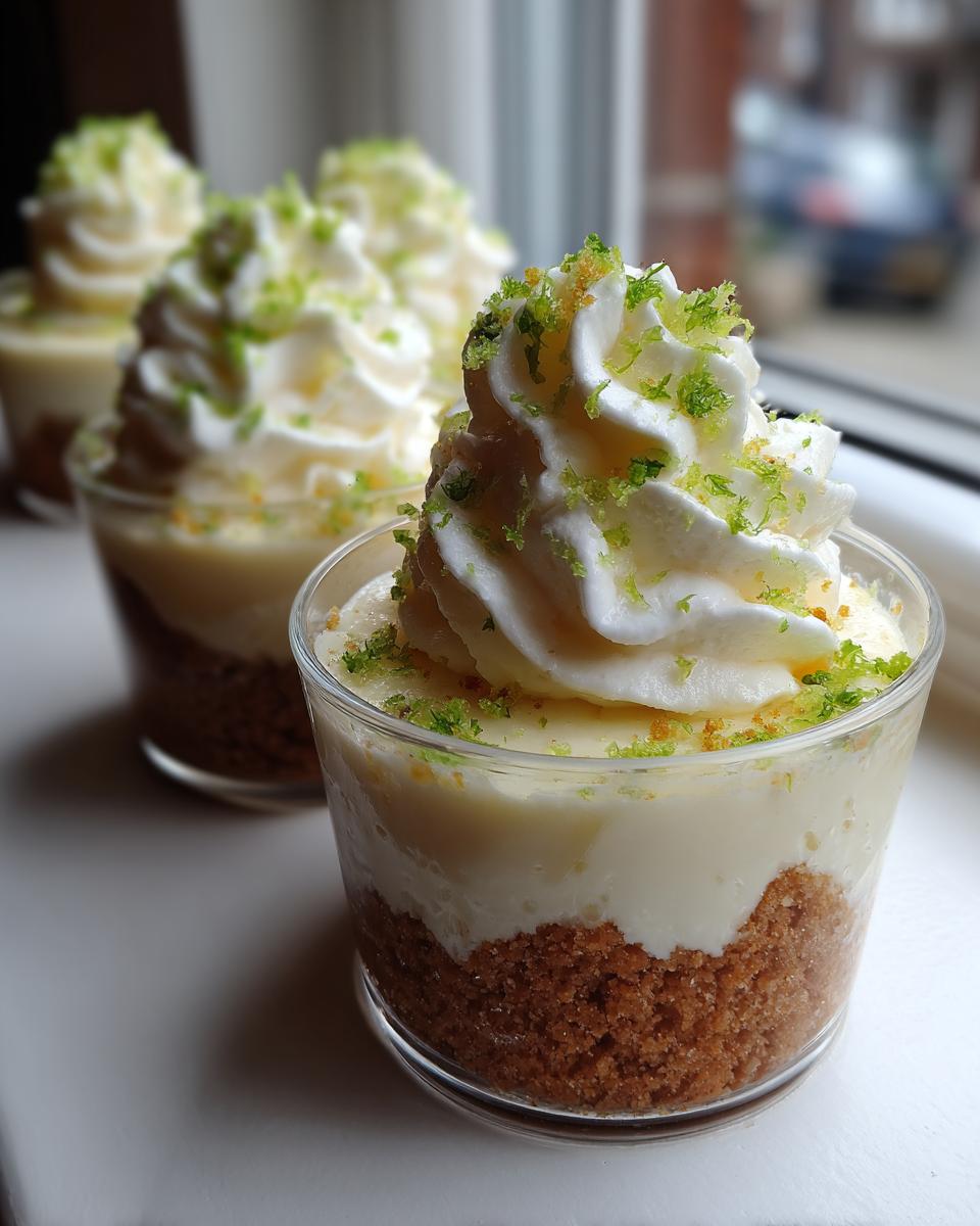 Key Lime Cheesecake Cups: 7 Steps to Bliss 4 Close-up of individual Key Lime Cheesecake Cups with whipped cream and lime zest.