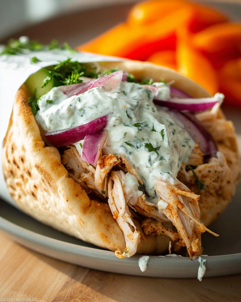 Tender Slow Cooker Chicken Gyros with Creamy Tzatziki